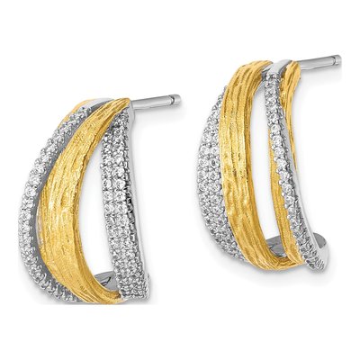 Sterling Silver 18mm CZ J- Hoop Earrings – view 3
