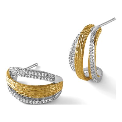 Sterling Silver 18mm CZ J- Hoop Earrings – view 6