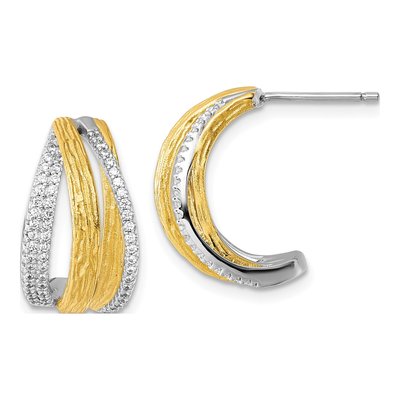 Sterling Silver 18mm CZ J- Hoop Earrings