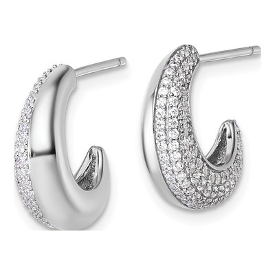 Sterling Silver 15mm CZ J- Hoop Earrings – view 3