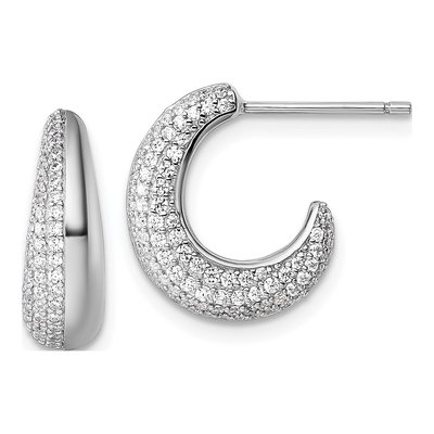 Sterling Silver 15mm CZ J- Hoop Earrings