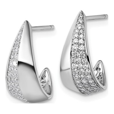 Sterling Silver 17mm CZ J- Hoop Earrings – view 3
