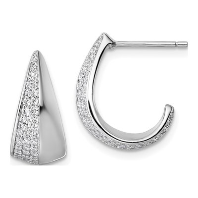 Sterling Silver 17mm CZ J- Hoop Earrings