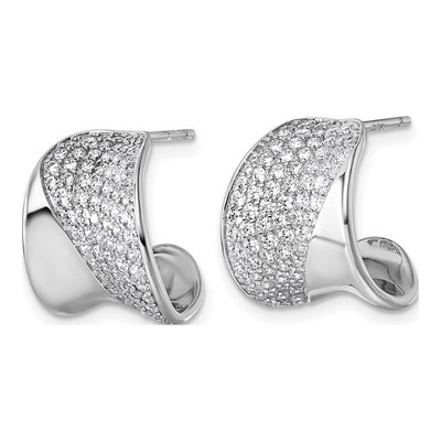 Sterling Silver 15mm CZ J- Hoop Earrings – view 3