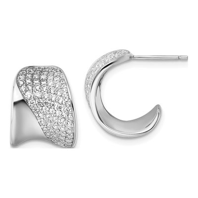 Sterling Silver 15mm CZ J- Hoop Earrings
