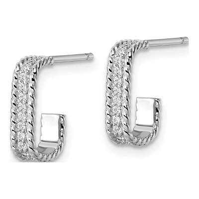 Sterling Silver 12mm CZ Rectangle J- Hoop Earrings – view 3