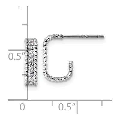 Sterling Silver 12mm CZ Rectangle J- Hoop Earrings – view 4