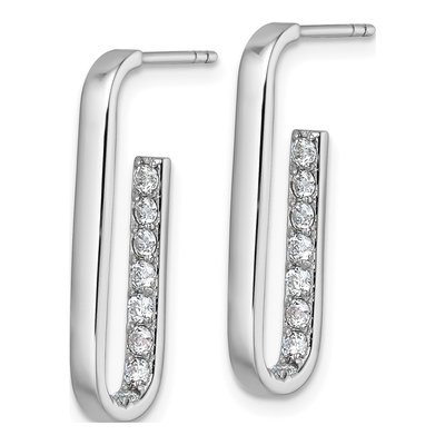 Sterling Silver 26mm CZ Rectangle Hoop Earrings – view 3