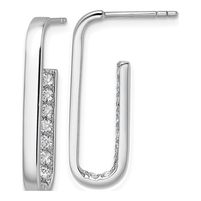 Sterling Silver 26mm CZ Rectangle Hoop Earrings