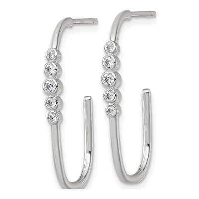 Sterling Silver 28mm CZ Bezel J- Hoop Earrings – view 3