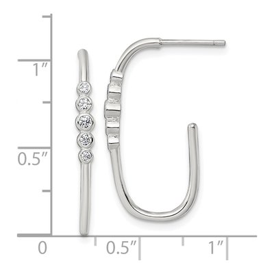 Sterling Silver 28mm CZ Bezel J- Hoop Earrings – view 4