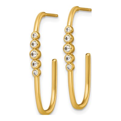 Gold-Plated Sterling Silver 28mm CZ J- Hoop Earrings – view 3