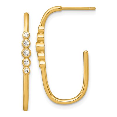 Gold-Plated Sterling Silver 28mm CZ J- Hoop Earrings