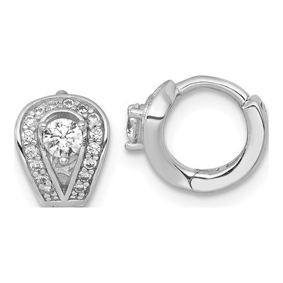 Sterling Silver 8.9mm CZ Halo Huggie Hoop Earrings