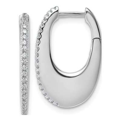 Sterling Silver 22mm CZ Oval Huggie Hoop Earrings