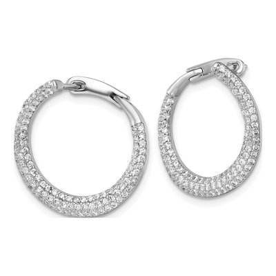 Sterling Silver 21mm CZ Pave Huggie Hoop Earrings – view 3