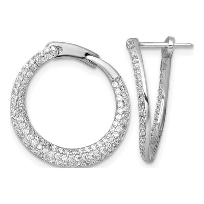 Sterling Silver 21mm CZ Pave Huggie Hoop Earrings