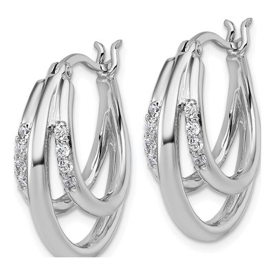 Sterling Silver 24mm CZ Triple Hoop Earrings – view 3