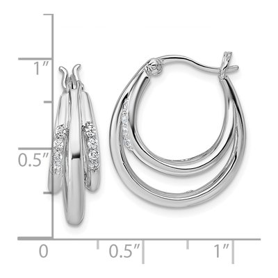 Sterling Silver 24mm CZ Triple Hoop Earrings – view 4
