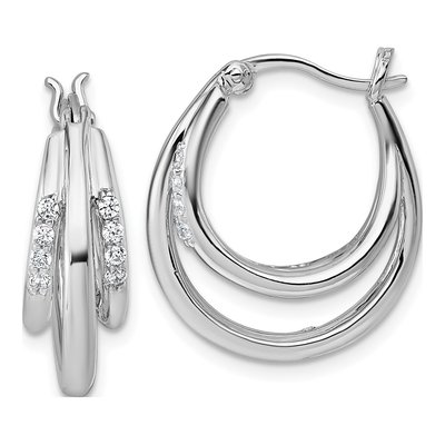 Sterling Silver 24mm CZ Triple Hoop Earrings