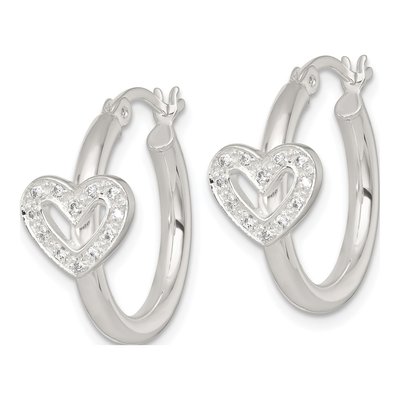 Sterling Silver 21mm CZ Heart Huggie Hoop Earrings – view 3