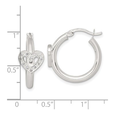 Sterling Silver 21mm CZ Heart Huggie Hoop Earrings – view 4