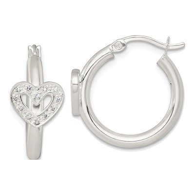 Sterling Silver 21mm CZ Heart Huggie Hoop Earrings