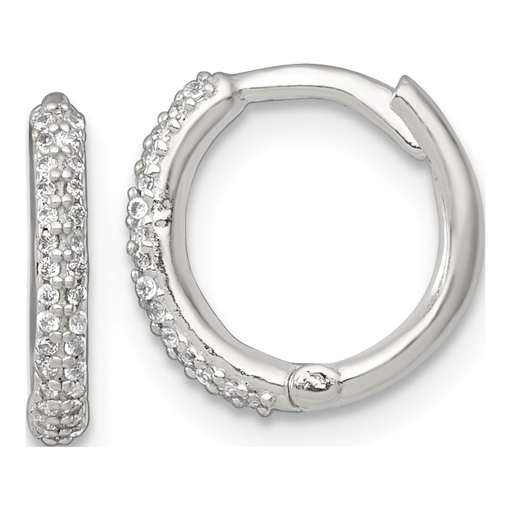 Sterling Silver Polished Cz 12mm Hinged Round Hoop Earrings