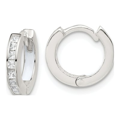 Sterling Silver 12mm CZ Enamel In-And-Out Hoop Earrings