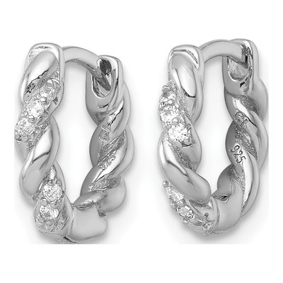 Sterling Silver 11mm CZ Twisted Huggie Hoop Earrings – view 3