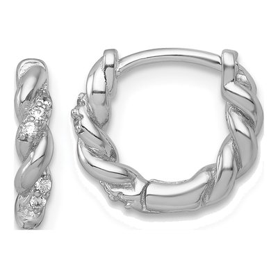 Sterling Silver 11mm CZ Twisted Huggie Hoop Earrings