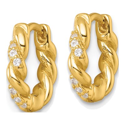 Gold-Plated Sterling Silver 11mm CZ Twisted Huggie Hoop Earrings – view 3
