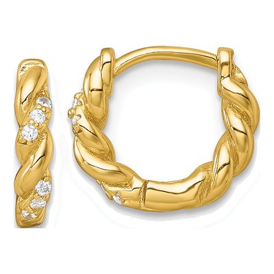Gold-Plated Sterling Silver 11mm CZ Twisted Huggie Hoop Earrings
