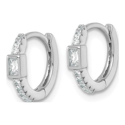 Sterling Silver 12mm CZ Huggie Hoop Earrings – view 3