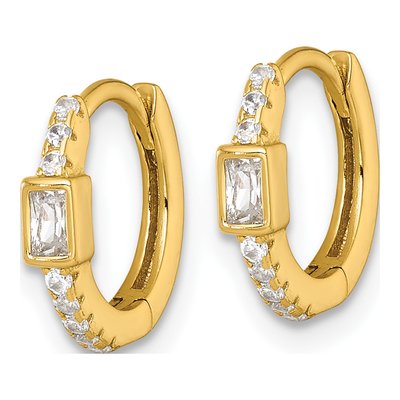Gold-Plated Sterling Silver 11mm CZ Huggie Hoop Earrings – view 3