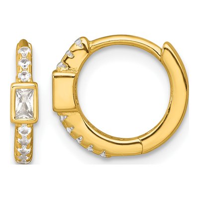 Gold-Plated Sterling Silver 11mm CZ Huggie Hoop Earrings