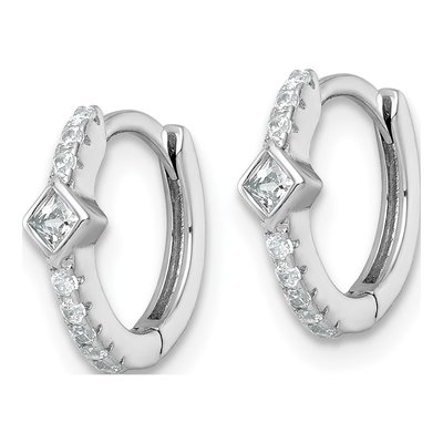 Sterling Silver 12mm CZ Huggie Hoop Earrings – view 3