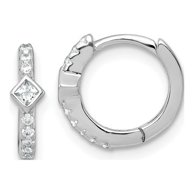Sterling Silver 12mm CZ Huggie Hoop Earrings