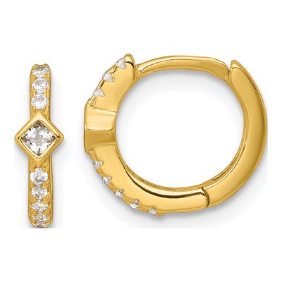 Gold-Plated Sterling Silver 12mm CZ Huggie Hoop Earrings