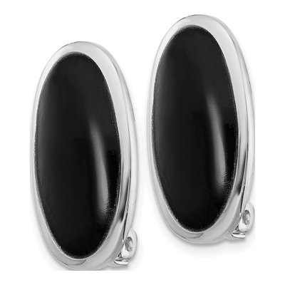 Sterling Silver Onyx Non-Pierced Oval Stud Earrings – view 4