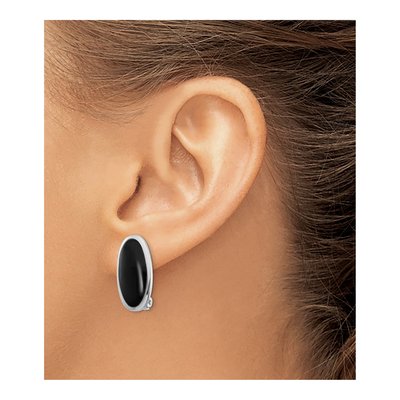 Sterling Silver Onyx Non-Pierced Oval Stud Earrings – view 5