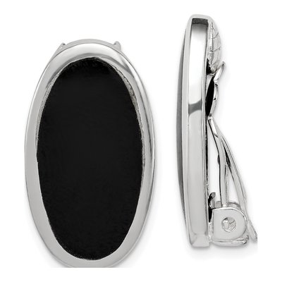 Sterling Silver Onyx Non-Pierced Oval Stud Earrings