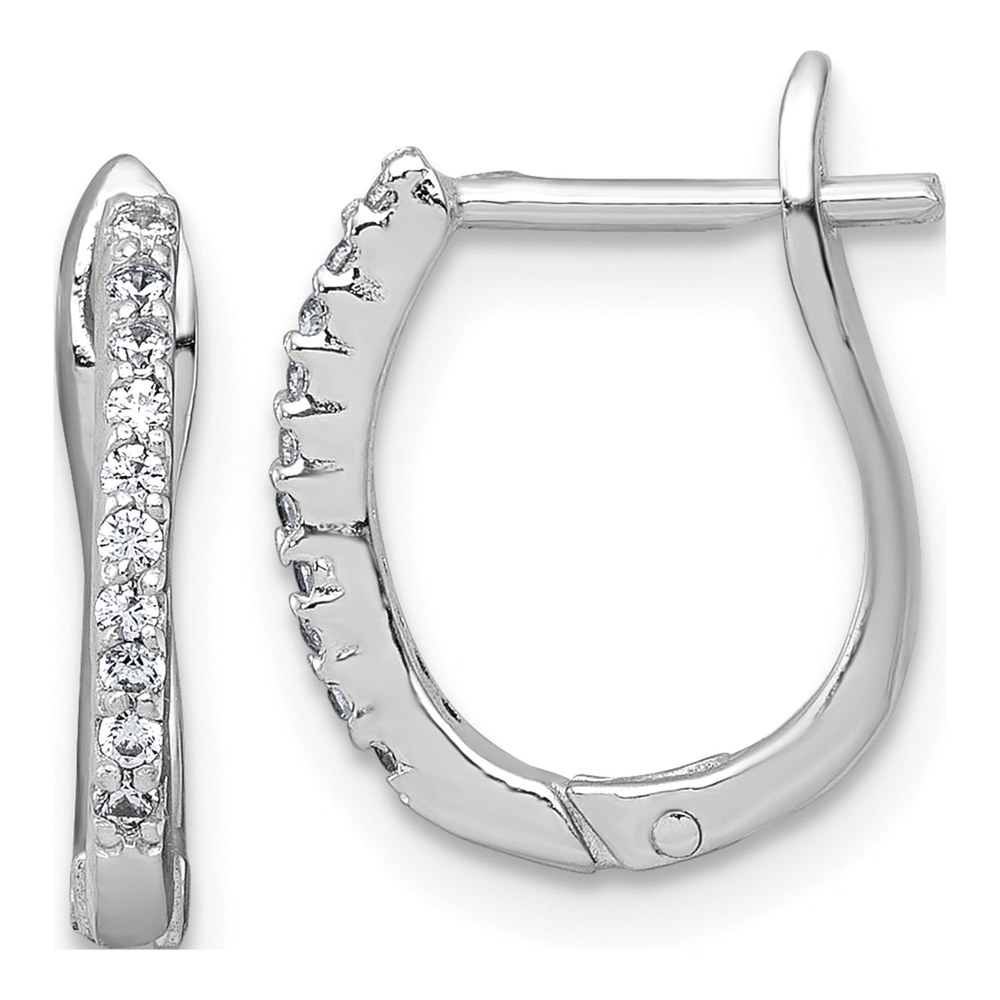 Sterling Silver Rhodium-Plated Polished Cz Hoop Earrings