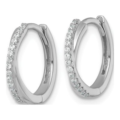 Sterling Silver 14mm CZ Huggie Hoop Earrings – view 3