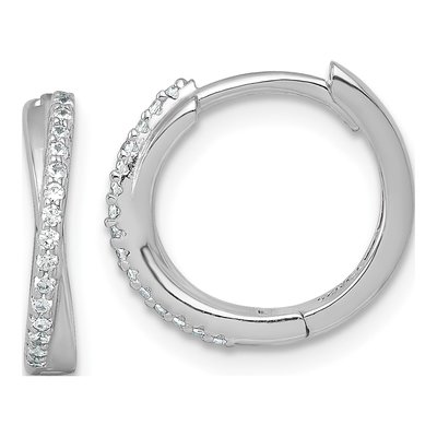 Sterling Silver 14mm CZ Huggie Hoop Earrings
