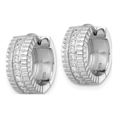 Sterling Silver 15mm CZ Huggie Hoop Earrings – view 3