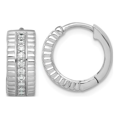 Sterling Silver 15mm CZ Huggie Hoop Earrings