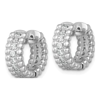 Sterling Silver 15mm CZ Beaded Huggie Hoop Earrings – view 3