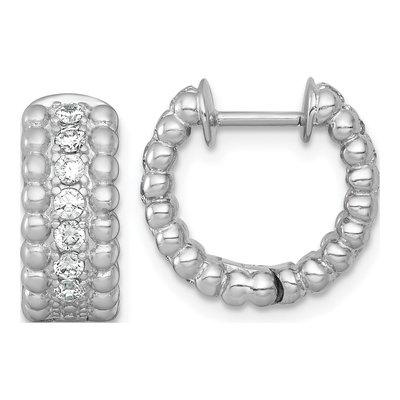 Sterling Silver 15mm CZ Beaded Huggie Hoop Earrings