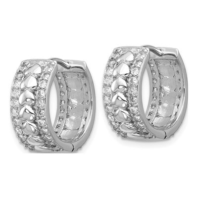 Sterling Silver 16mm CZ Heart Huggie Hoop Earrings – view 3